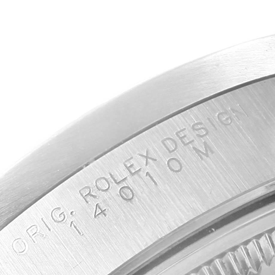 This image shows a close-up of the case back of a Rolex Air-King 14010 Men's Stainless Steel Silver Dial 14010 Men's Stainless Steel Silver Dial watch, displaying the engraved model and design details.