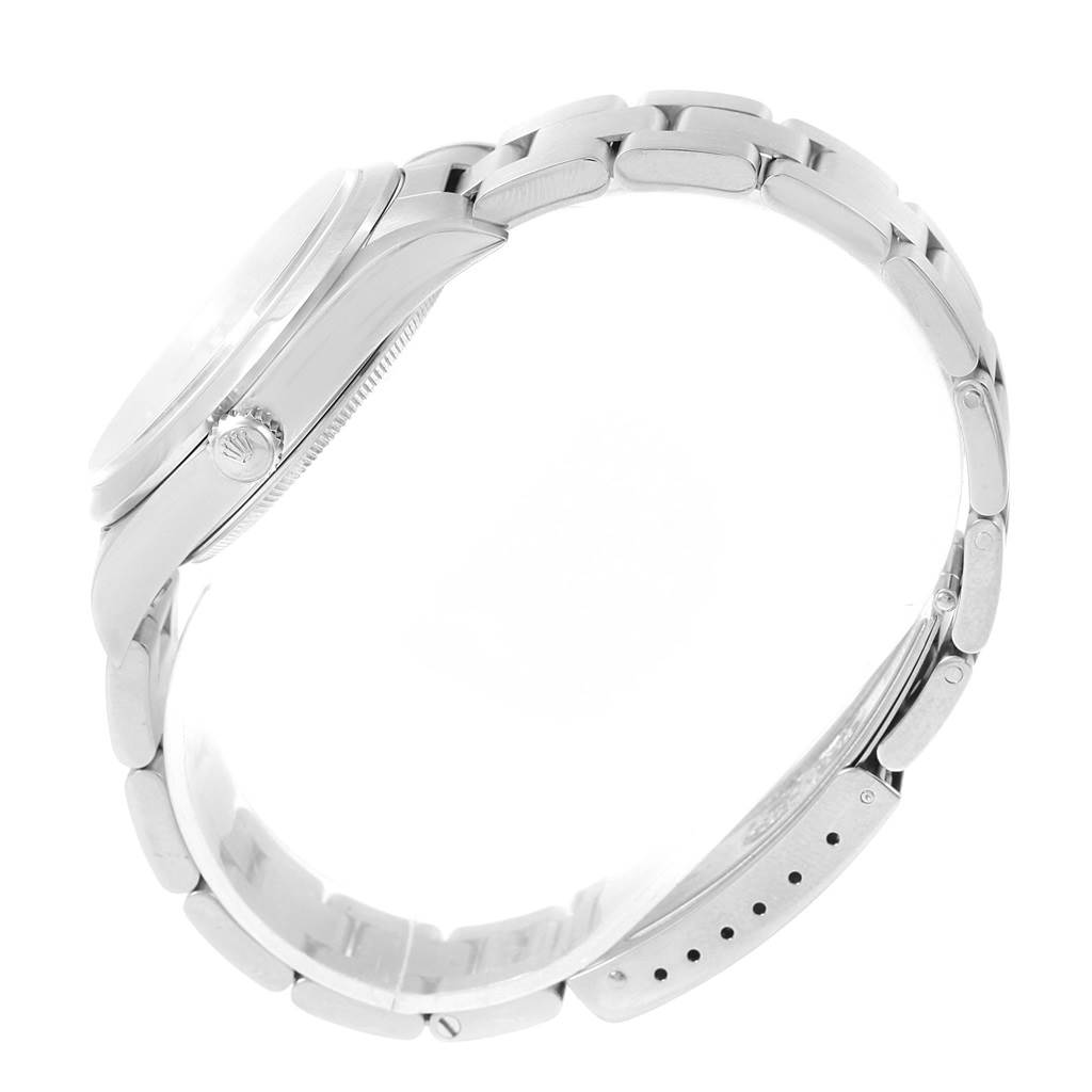 The image shows a side view of the Rolex Air-King 14000 Men's Stainless Steel Black Dial 14000 Men's Stainless Steel Black Dial watch, focusing on the bracelet, crown, and the watch's side case.