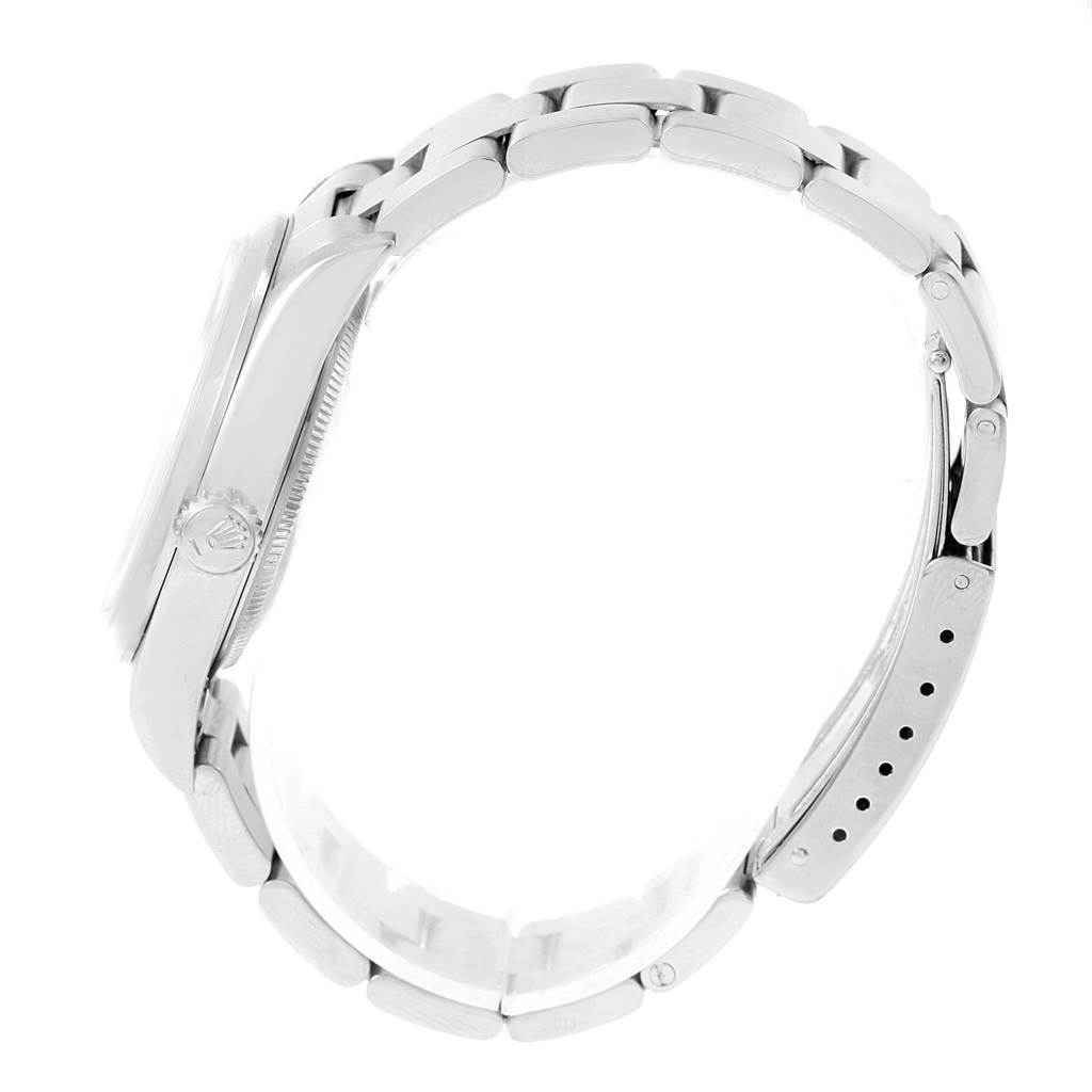 The image shows a side view of the Rolex Air-King 14000 Men's Stainless Steel Blue Dial 14000 Men's Stainless Steel Blue Dial watch, highlighting the case, crown, and bracelet.