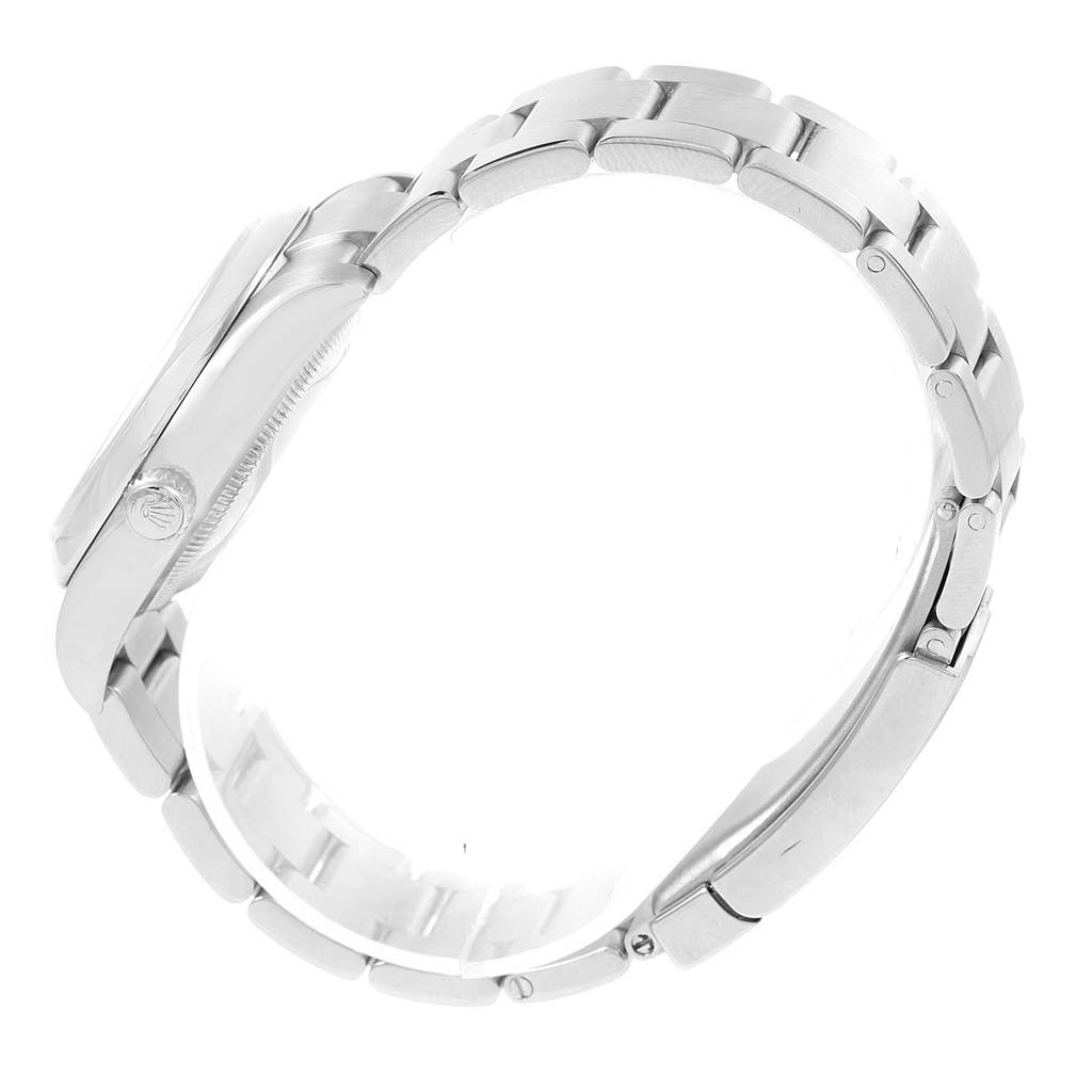 The image shows the side profile of a Rolex Air-King 114200 Stainless Steel Blue Dial 114200 Stainless Steel Blue Dial wristwatch, highlighting the bracelet links and clasp.