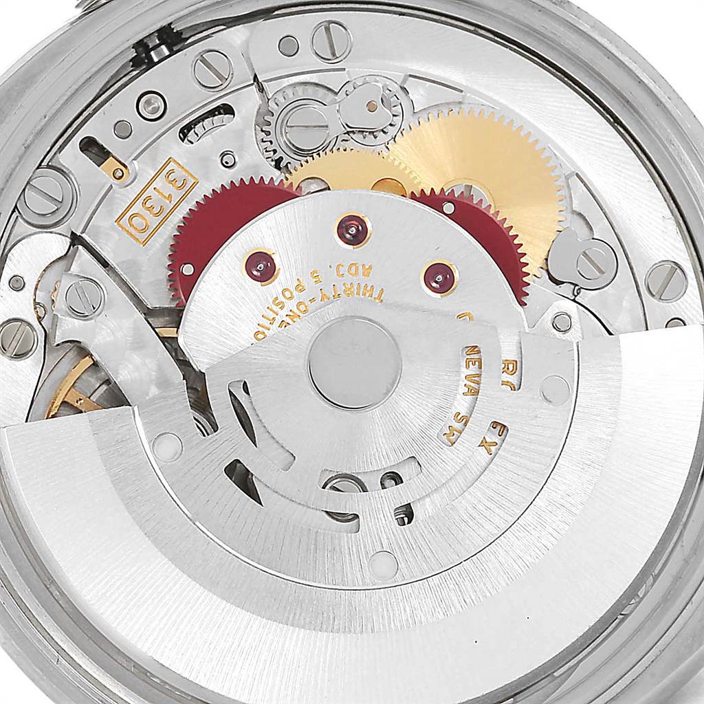 This image shows the internal mechanism and parts of a Rolex Air-King 114200 Men's Stainless Steel Silver Dial 114200 Men's Stainless Steel Silver Dial watch, viewed from the back.