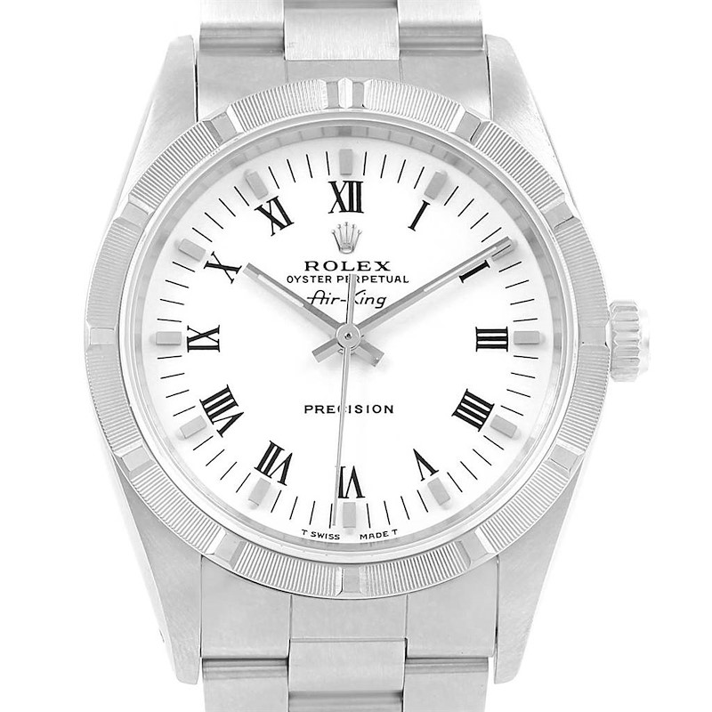 Rolex Air King 34mm White Dial Engine Turned Bezel Mens Watch 14010 SwissWatchExpo