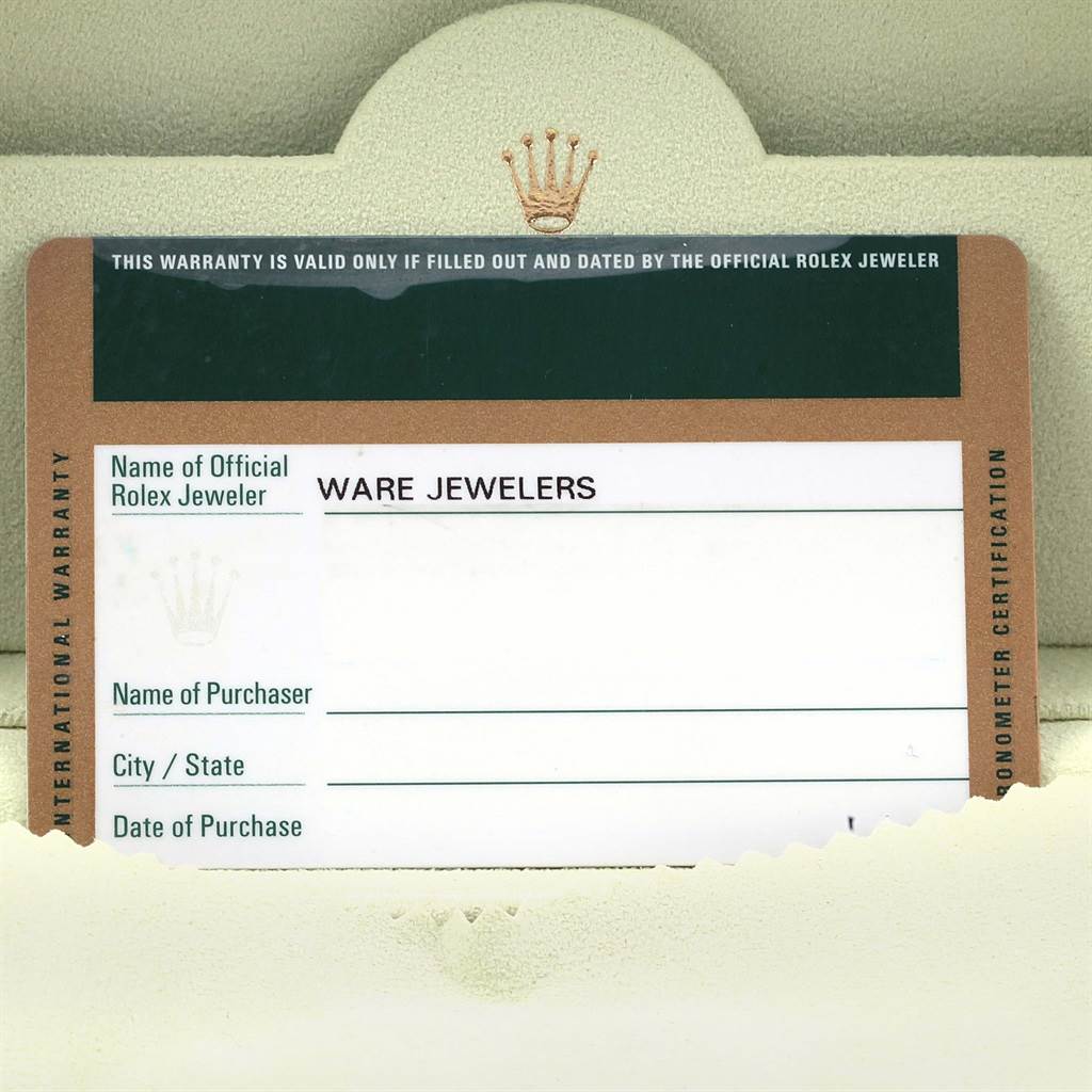 The image shows the international warranty card for the Rolex Air-King 114210 Men's Stainless Steel White Dial 114210 Men's Stainless Steel White Dial model.