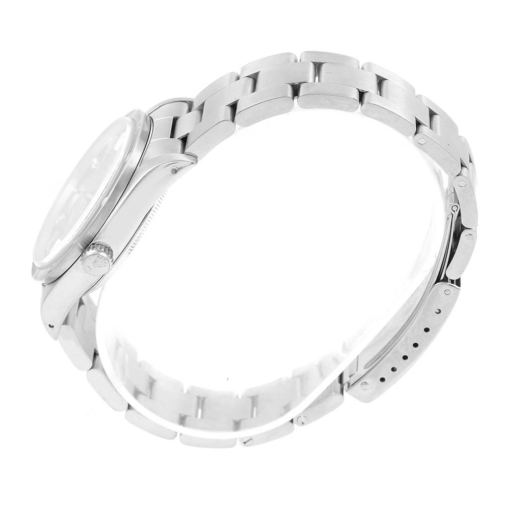 This image shows a side view of a Rolex Air-King 14010 Men's Stainless Steel Blue Dial 14010 Men's Stainless Steel Blue Dial watch, primarily displaying the bracelet and clasp.