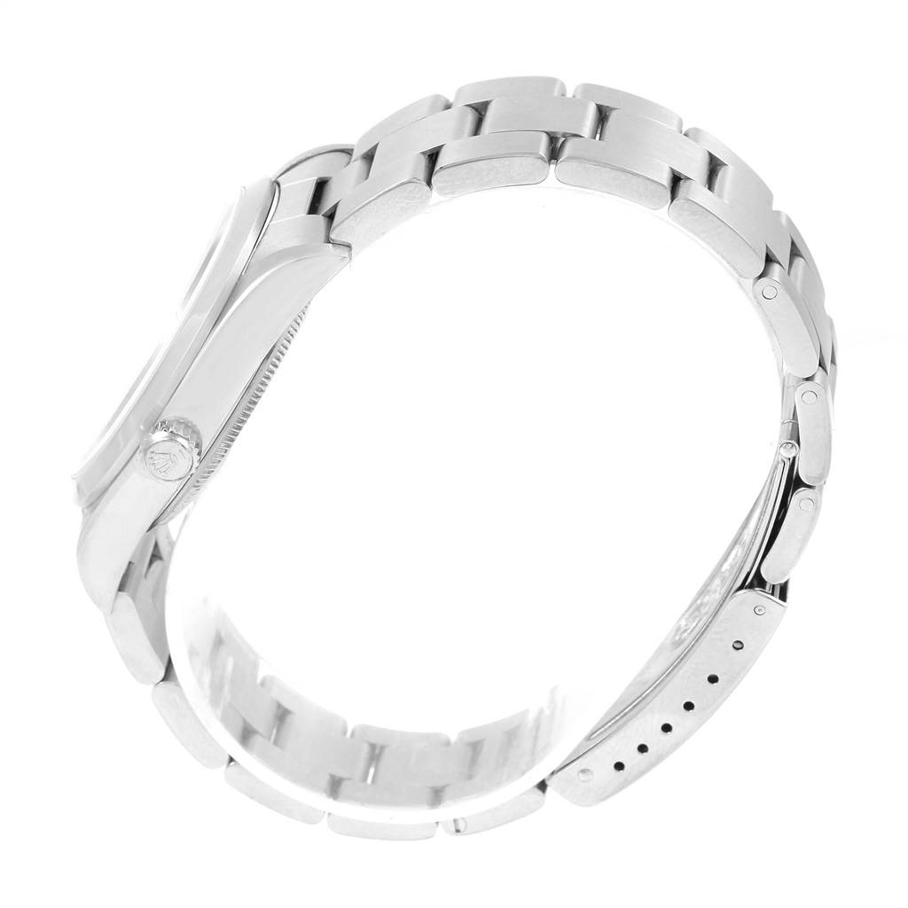 The image shows a side profile of a Rolex Air-King 14000 Stainless Steel White Dial 14000 Stainless Steel White Dial watch, highlighting its case, bezel, and bracelet links.