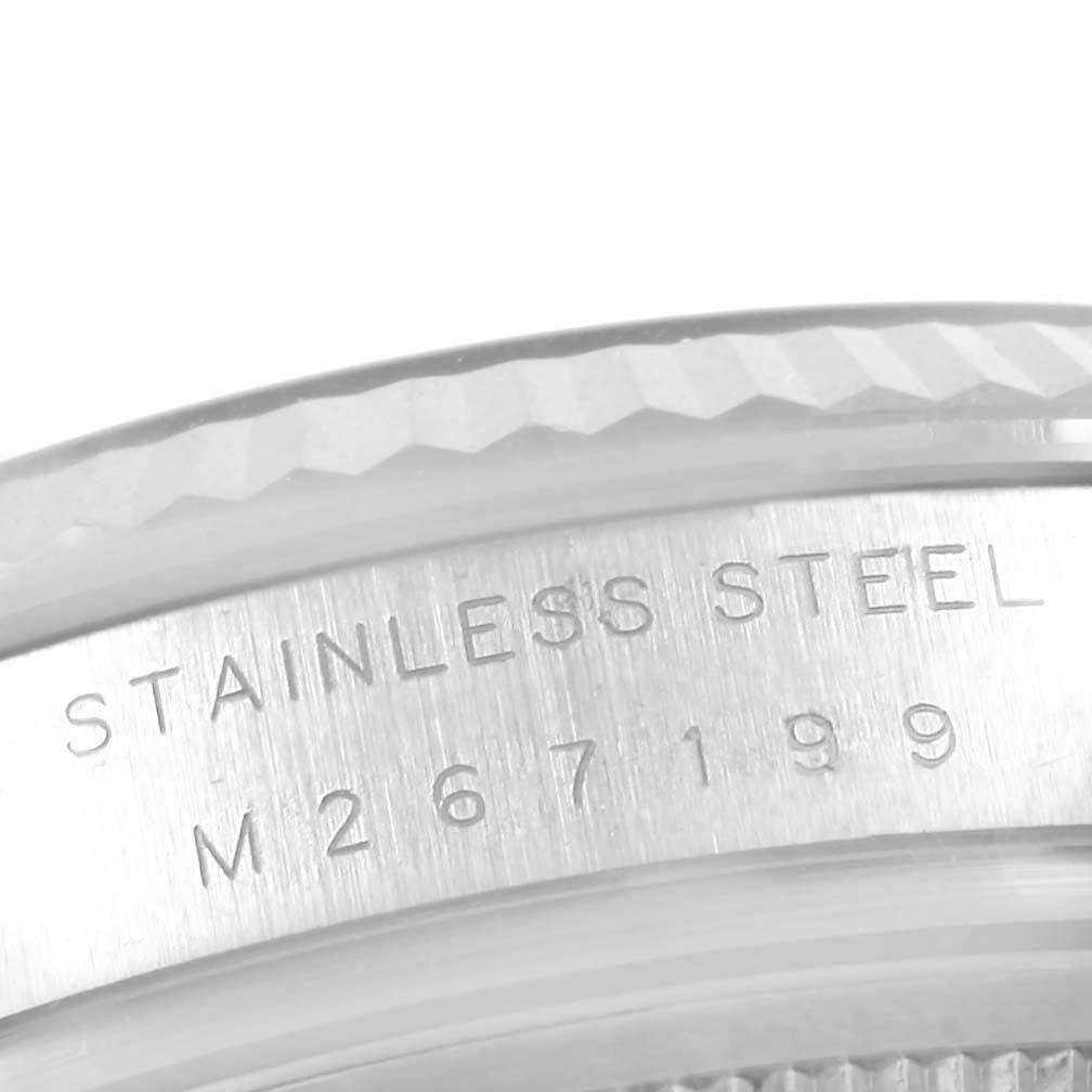 This close-up image shows the side engraving on a stainless steel Rolex Air-King 114234 Stainless Steel Silver Dial 114234 Stainless Steel Silver Dial watch.