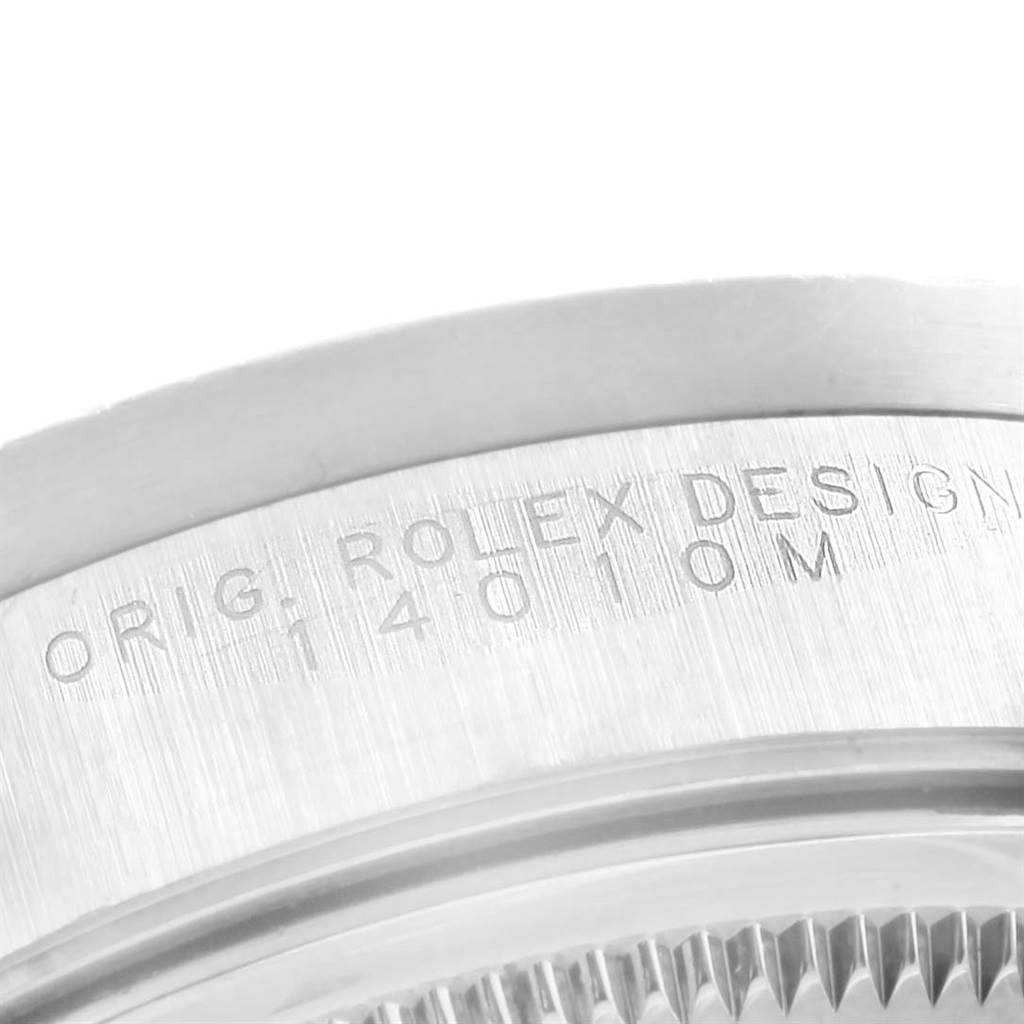 This image shows a close-up of the case side engraving on a Rolex Air-King 14010 Men's Stainless Steel Pink Dial 14010 Men's Stainless Steel Pink Dial watch.