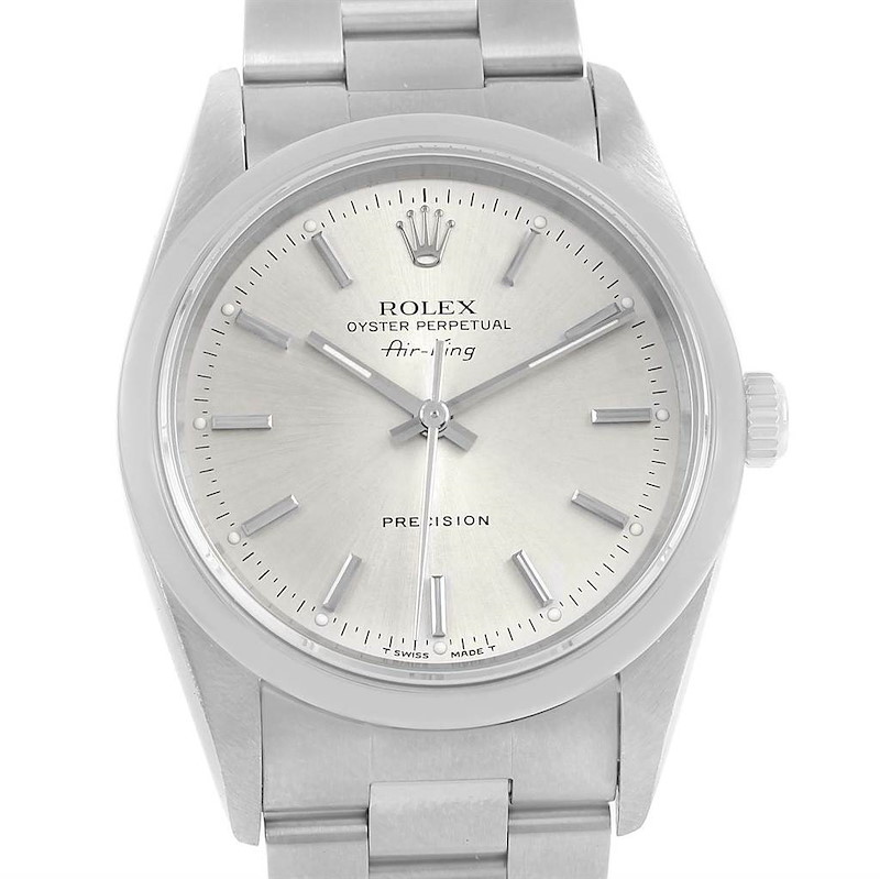 Rolex Air King 34mm Silver Baton Dial Steel Mens Watch 14000 SwissWatchExpo