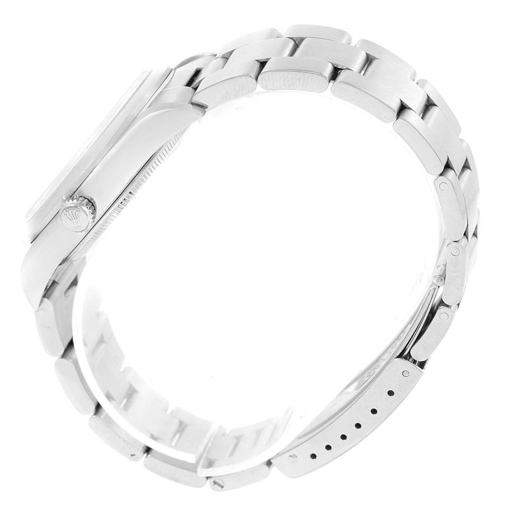 The image shows a side profile view of the Rolex Air-King 14000 Men's Stainless Steel Silver Dial 14000 Men's Stainless Steel Silver Dial watch, highlighting the case, crown, and bracelet.