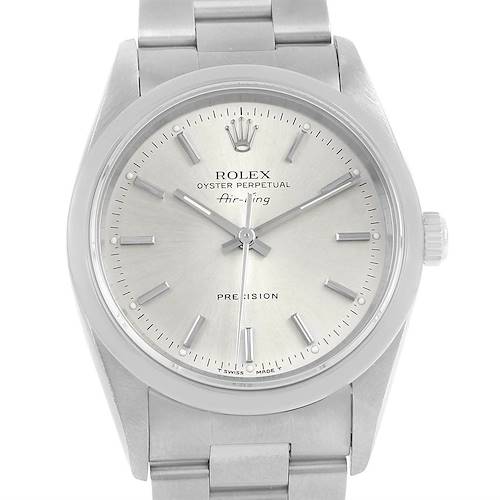 Photo of Rolex Air King 34mm Silver Baton Dial Steel Mens Watch 14000