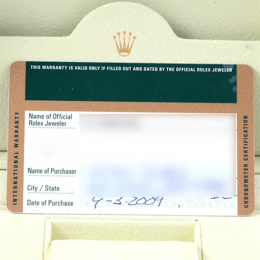 The image shows the international warranty card for the Rolex Air-King 114234 Men's Stainless Steel Black Dial 114234 Men's Stainless Steel Black Dial watch.