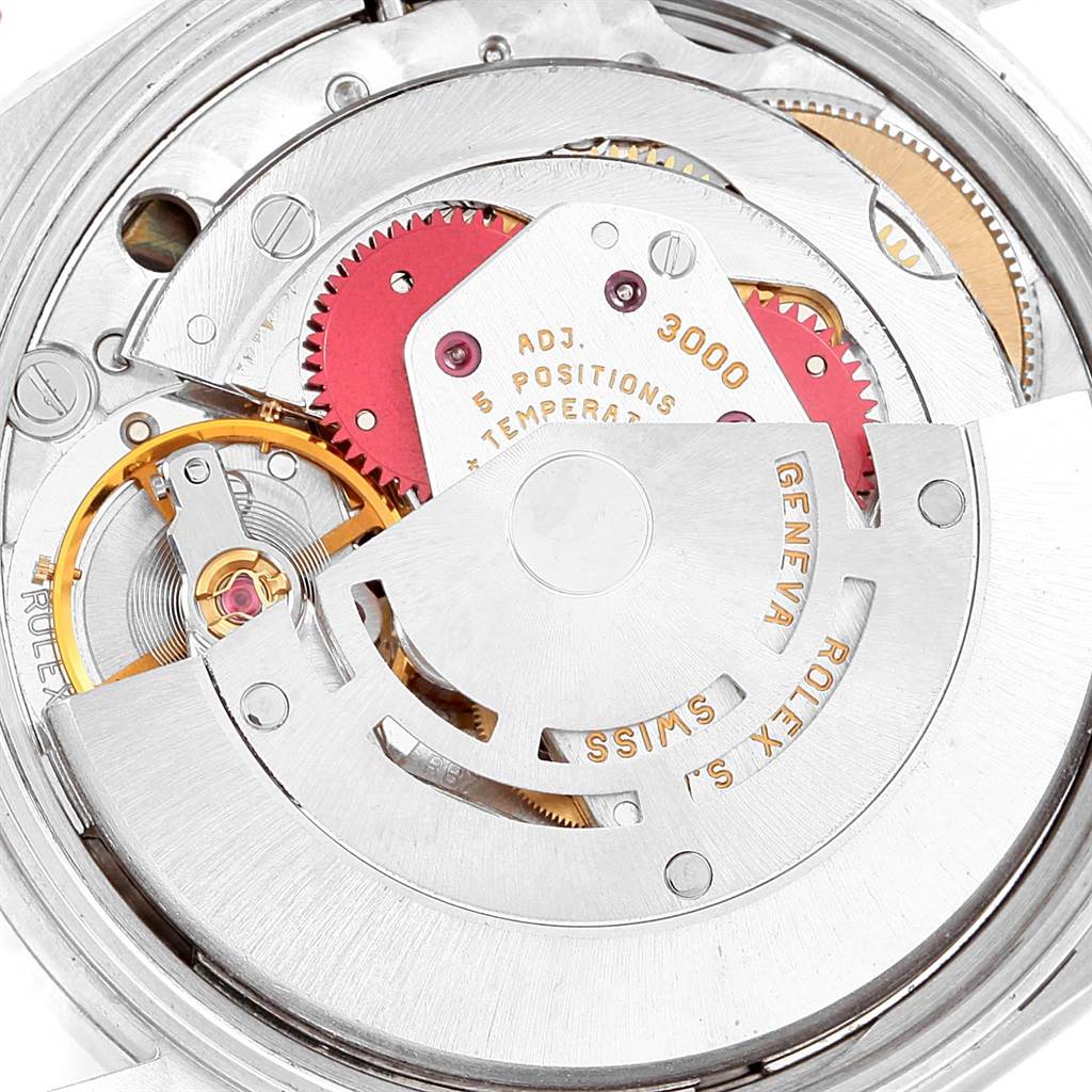 The image shows a close-up view of the movement and inner mechanisms of a Rolex Air-King 14010 Men's Stainless Steel Black Dial 14010 Men's Stainless Steel Black Dial watch.