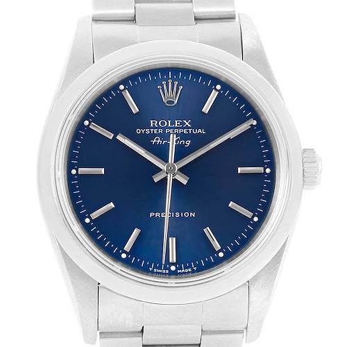 Photo of Rolex Air King 34 mm Blue Baton Dial Oyster Bracelet Mens Watch 14000