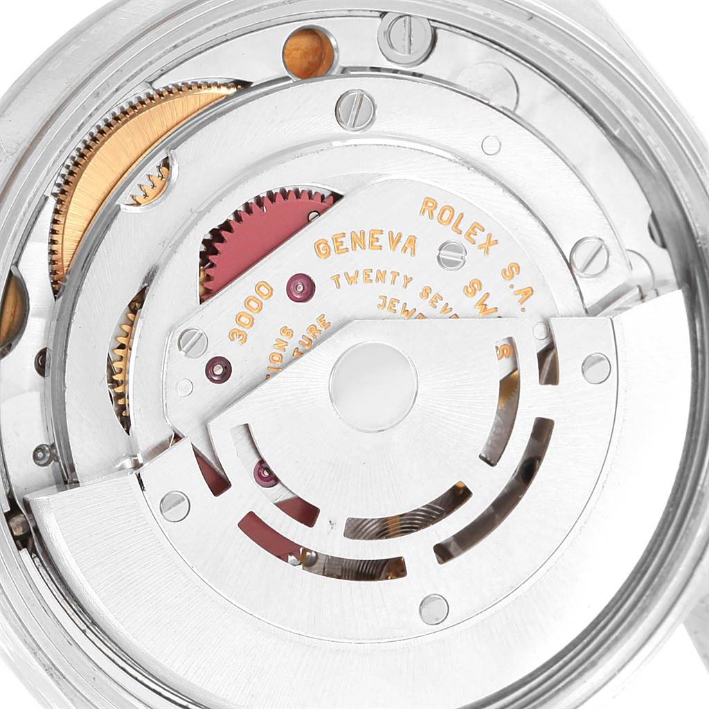 The image shows the intricate internal mechanical movement of a Rolex Air-King 14000 Men's Stainless Steel Blue Dial 14000 Men's Stainless Steel Blue Dial watch at a close-up angle.