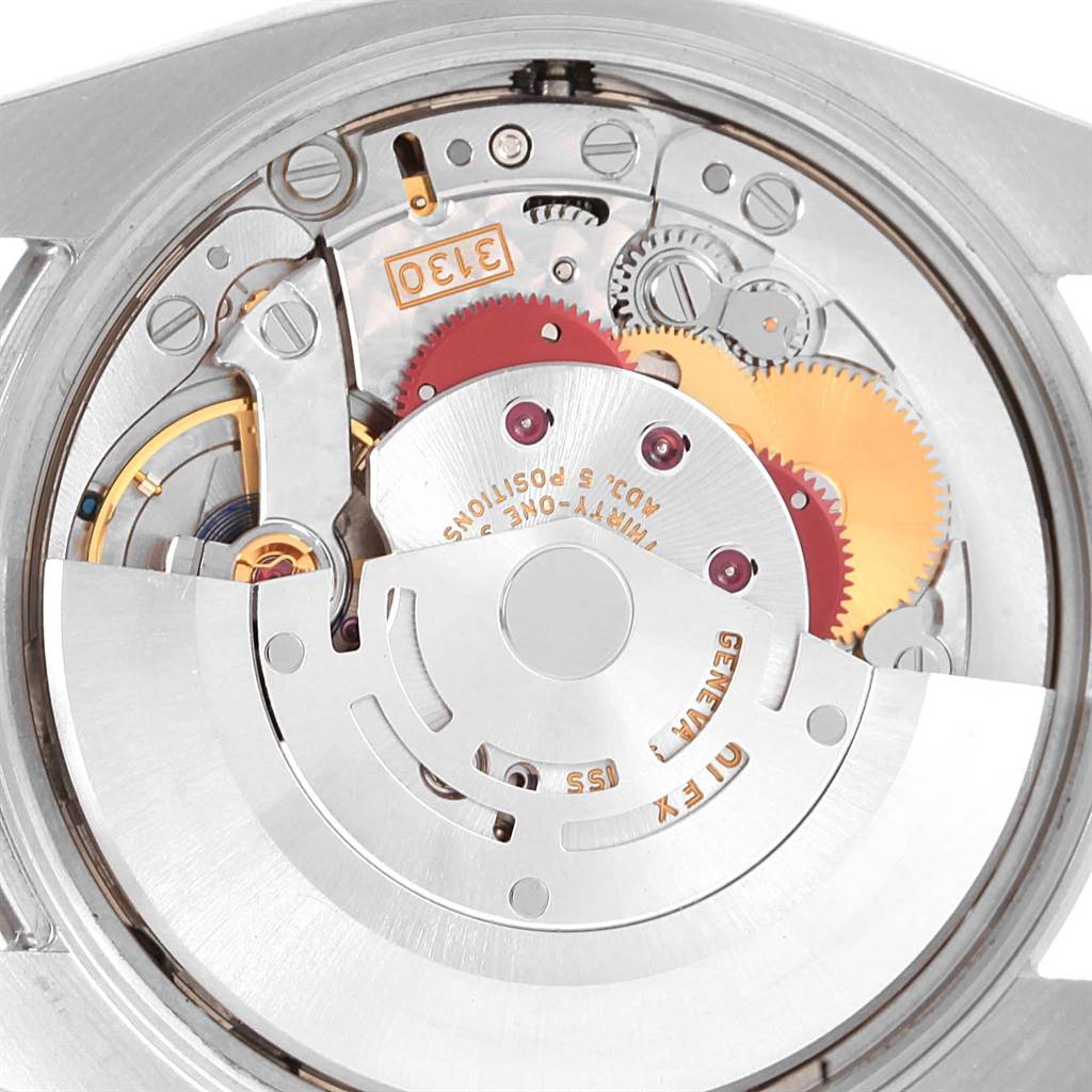 This image shows the detailed internal movement mechanism of a Rolex Air-King 114200 Men's Stainless Steel Blue Dial 114200 Men's Stainless Steel Blue Dial watch.