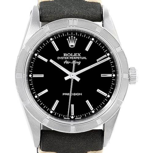 Photo of Rolex Air King 34 Black Dial Grey Strap Steel Mens Watch 14010