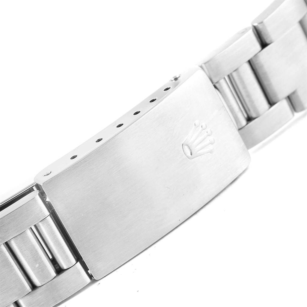 The image shows a close-up of the clasp and bracelet of a Rolex Air-King 14000 Men's Stainless Steel Silver Dial 14000 Men's Stainless Steel Silver Dial watch.