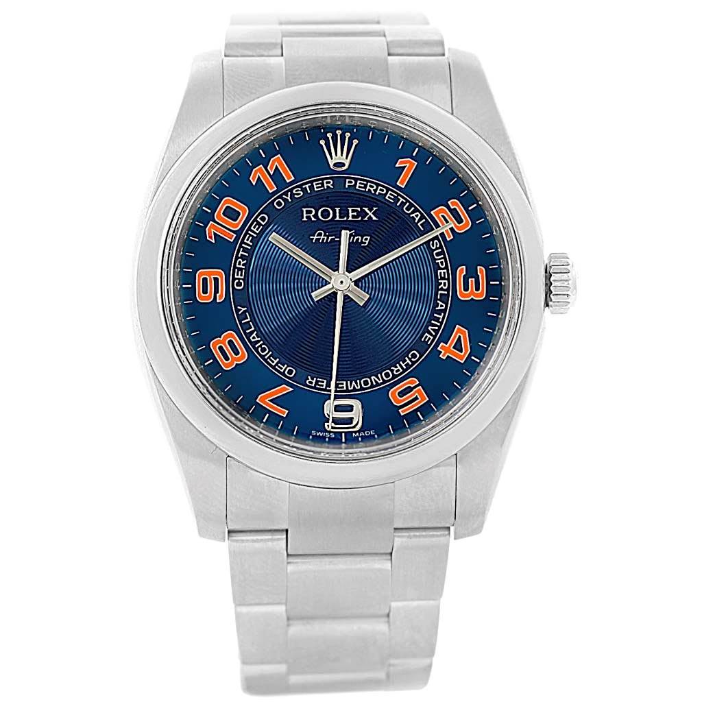 _Fot フォート square shrink crepe［blue gray］ Rolex Oyster Perpetual 34 / Silver / Arabic and Blue Markers