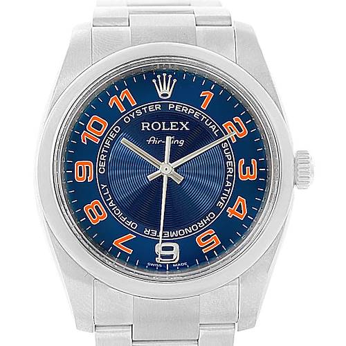 Photo of Rolex Air King Blue Concentric Dial Watch 114200 Box Card
