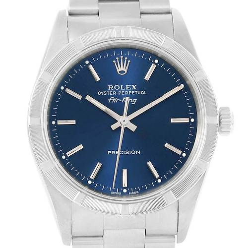 Photo of Rolex Air King Blue Baton Dial Steel Mens Watch 14010 Box Papers