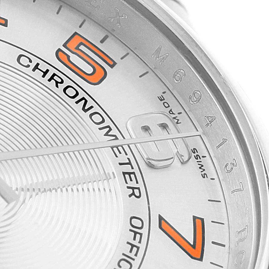 This image shows a close-up angle of the Rolex Air-King 114200 Men's Stainless Steel Silver Dial 114200 Men's Stainless Steel Silver Dial watch face, highlighting the numerals, hands, and part of the bezel.