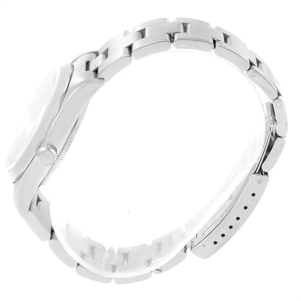 The image shows a side view of a Rolex Air-King 14000 Men's Stainless Steel Black Dial 14000 Men's Stainless Steel Black Dial watch focusing on the bracelet, case, and crown.