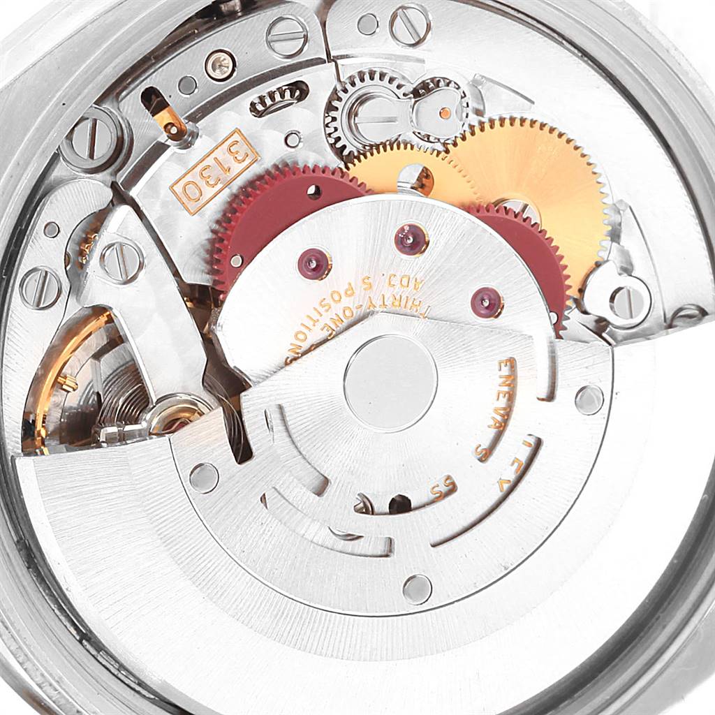 This image shows the inner mechanical movement of a Rolex Air-King 114234 Men's Stainless Steel Silver Dial 114234 Men's Stainless Steel Silver Dial watch at a close-up angle.