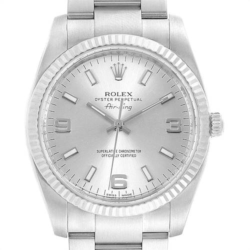 Photo of Rolex Air King Steel 18K White Gold Bezel Silver Dial Mens Watch 114234
