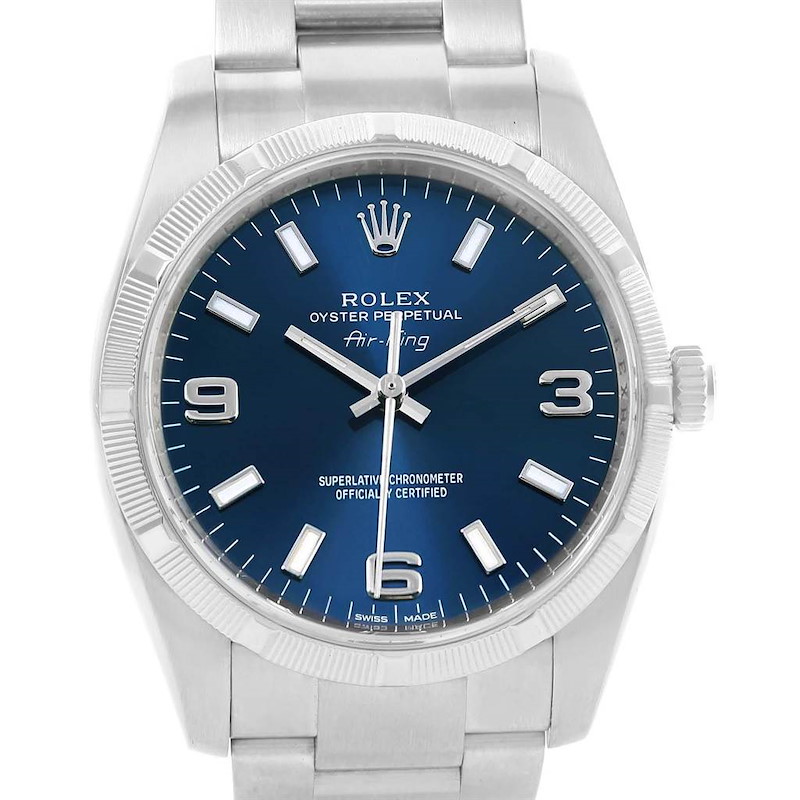 Rolex Oyster Perpetual Air King Blue Dial Steel Mens Watch 114210 SwissWatchExpo