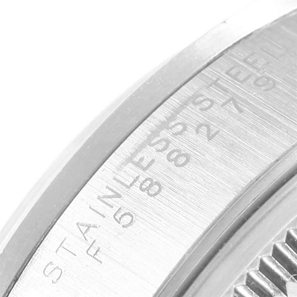 This image shows a close-up of the bezel and outer case of a Rolex Air-King 14000 Men's Stainless Steel Black Dial 14000 Men's Stainless Steel Black Dial watch, highlighting the engravings.