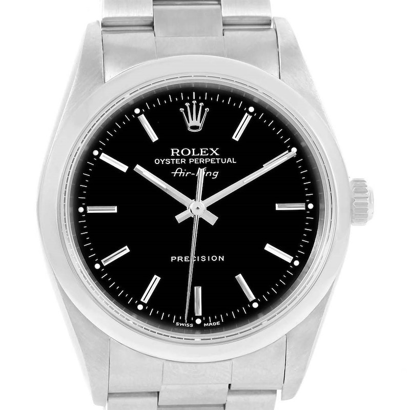 Rolex Oyster Perpetual Air King 34 Black Dial Watch 14000 Box Papers SwissWatchExpo