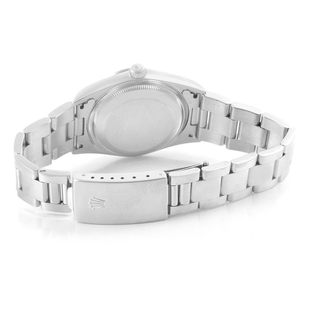 The image shows the back casing and metal bracelet with clasp of a Rolex Air-King 14000 Men's Stainless Steel White Dial 14000 Men's Stainless Steel White Dial watch from a rear angle.
