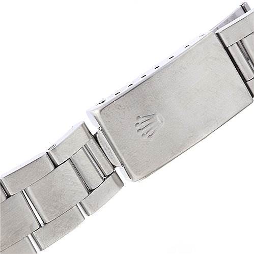 The image shows the clasp and bracelet links of a Rolex Air-King 14010 Men's Stainless Steel Black Dial 14010 Men's Stainless Steel Black Dial watch from a close-up angle.