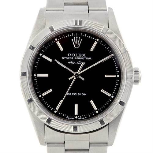 Photo of Rolex Air King Mens Ss Black Stick Dial Watch 14010