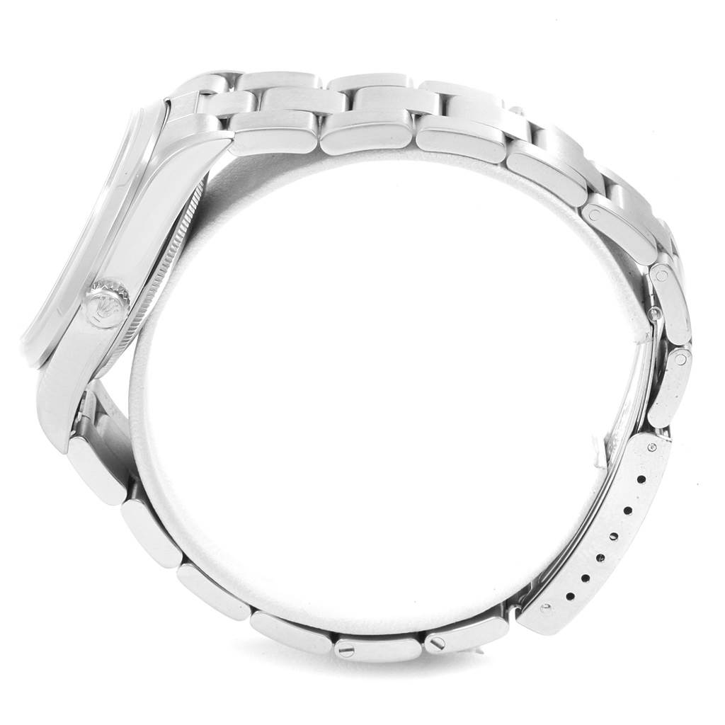 The image shows a side view of the Rolex Air-King 14000 Men's Stainless Steel White Dial 14000 Men's Stainless Steel White Dial watch, highlighting the case, bracelet, and clasp.