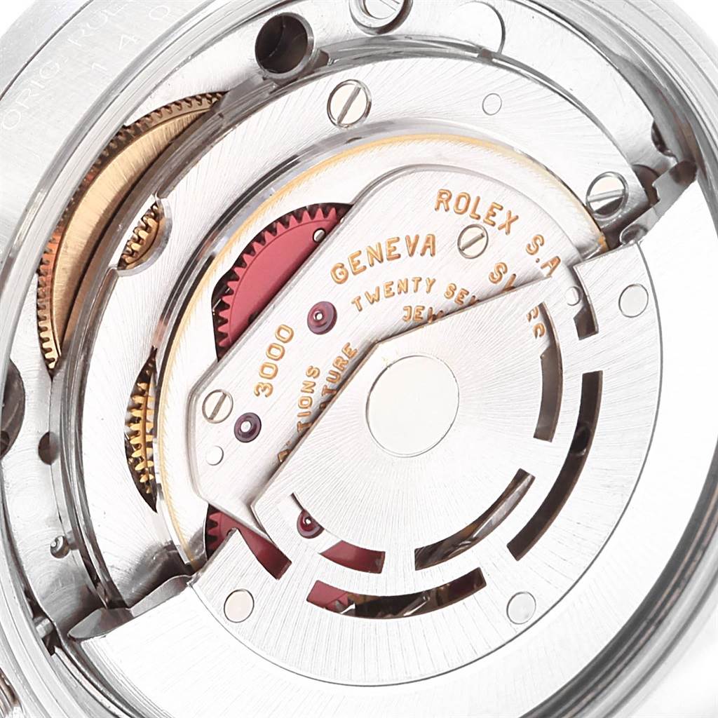 The image shows the internal mechanism and movement parts of a Rolex Air-King 14010 Men's Stainless Steel Black Dial 14010 Men's Stainless Steel Black Dial watch model up close.