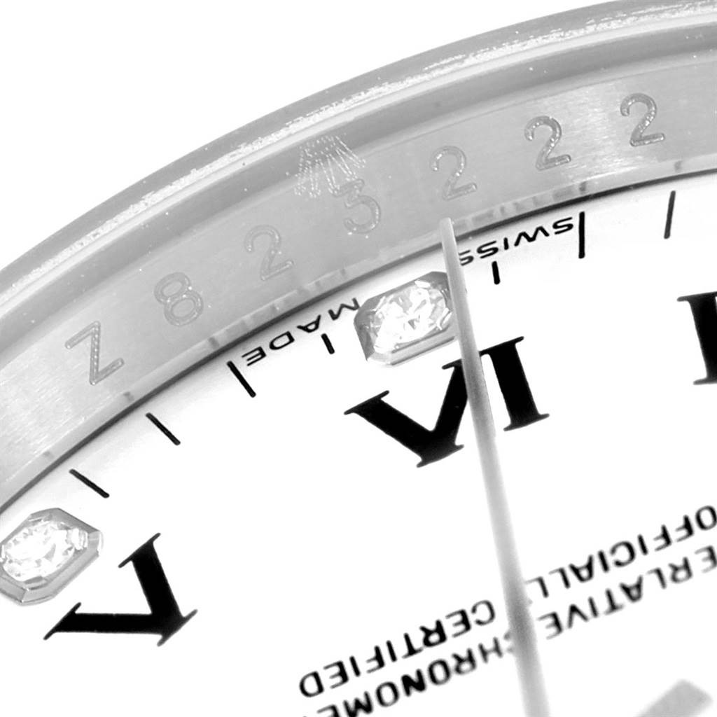 The image shows a close-up of the Rolex Air-King 114234 Men's Stainless Steel White Dial 114234 Men's Stainless Steel White Dial watch dial, featuring part of the hour markers and the "Swiss Made" text.