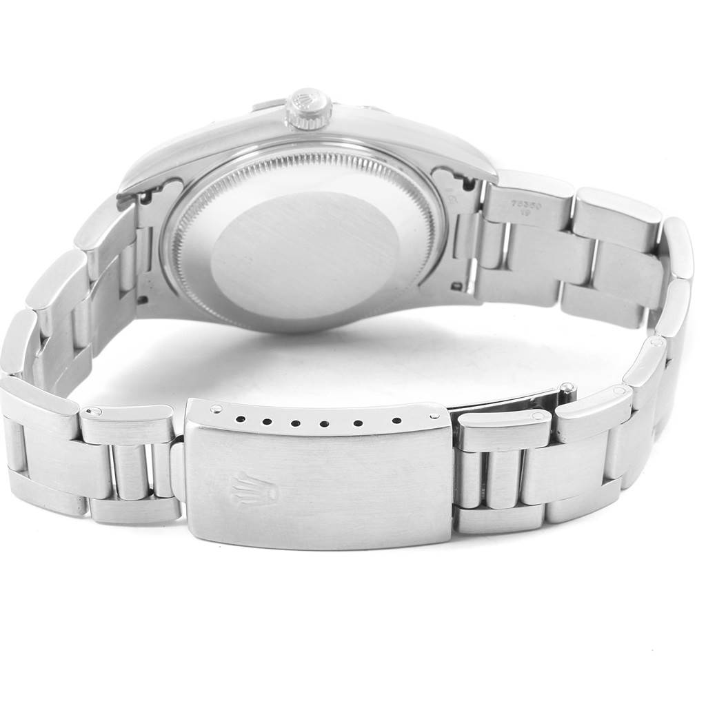 The image shows the back case and the closed clasp of a Rolex Air-King 14000 Men's Stainless Steel Blue Dial 14000 Men's Stainless Steel Blue Dial watch from a rear angle.