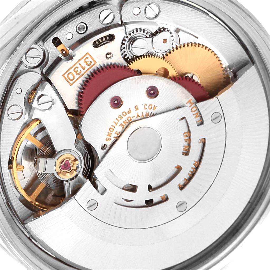 The image shows the automatic movement mechanism of a Rolex Air-King 14000 Men's Stainless Steel Blue Dial 14000 Men's Stainless Steel Blue Dial watch viewed from the back.