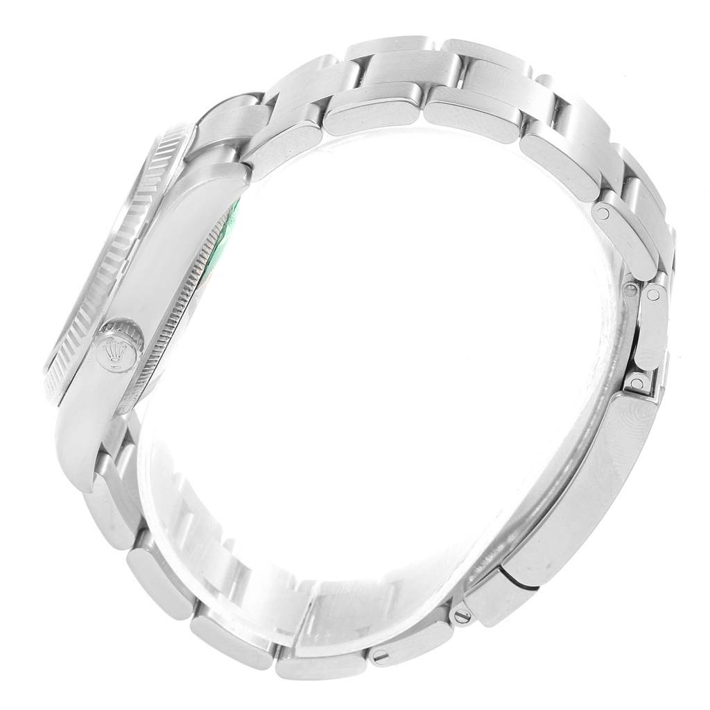 This image shows a side view of the Rolex Air-King 114234 Men's Stainless Steel Black Dial 114234 Men's Stainless Steel Black Dial watch focusing on the bracelet and case side.