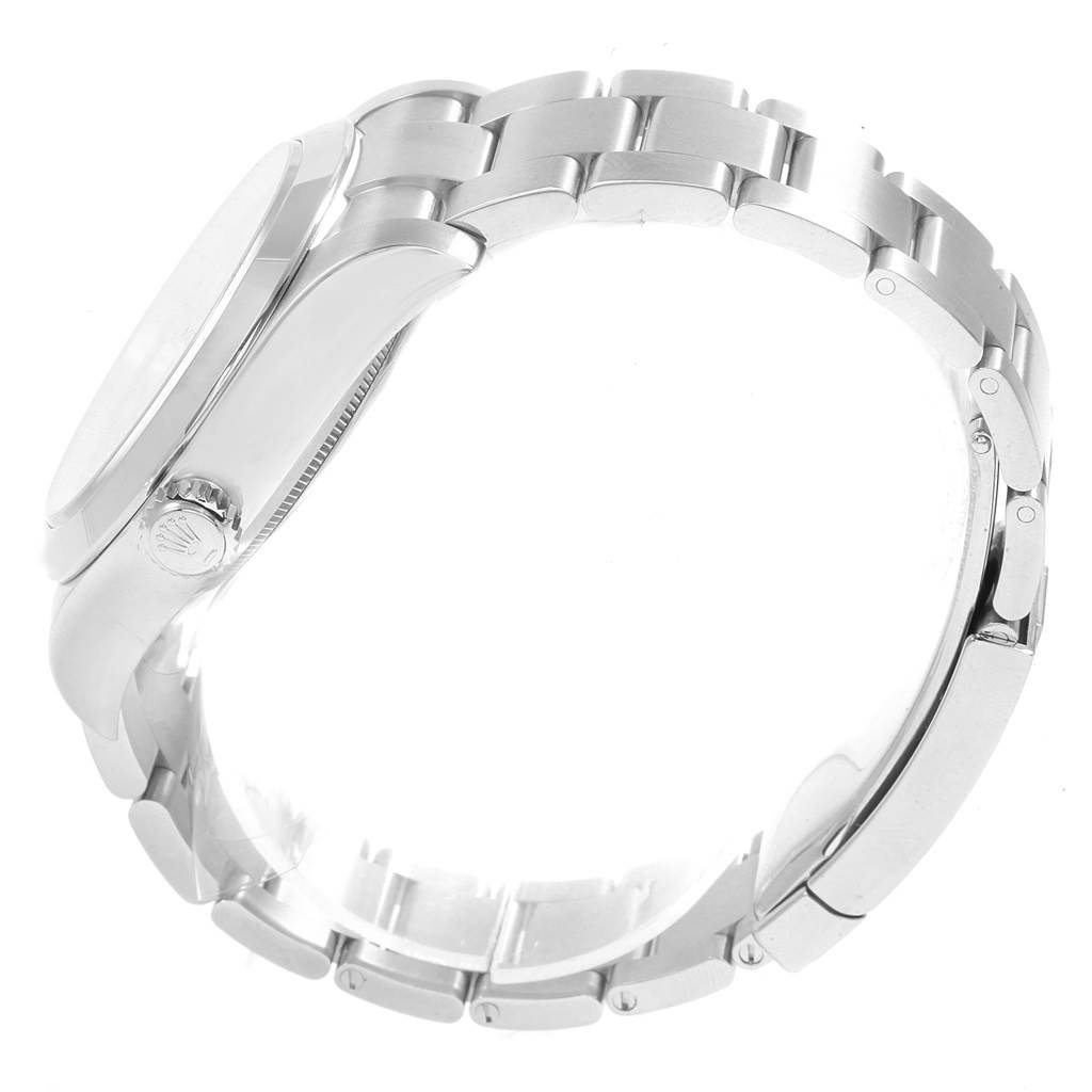 The image shows a side view of a Rolex Air-King 116900 Men's Stainless Steel Black Dial 116900 Men's Stainless Steel Black Dial watch, focusing on the case, crown, and bracelet.