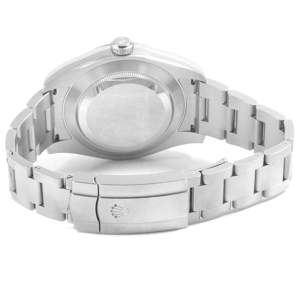 The image shows the back view of a Rolex Air-King 116900 Men's Stainless Steel Black Dial 116900 Men's Stainless Steel Black Dial watch, highlighting its metal clasp and bracelet.