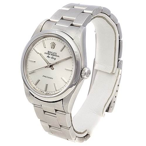 The image shows a Rolex Air-King 1400 Men's Stainless Steel Silver Dial 1400 Men's Stainless Steel Silver Dial watch angled slightly to the right, displaying the dial, crown, and bracelet.