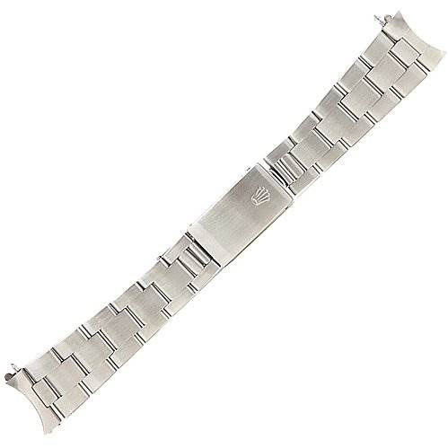 The image shows a full view of the watch bracelet for a Rolex Air-King 1400 Men's Stainless Steel Silver Dial 1400 Men's Stainless Steel Silver Dial, including the clasp with the Rolex logo.