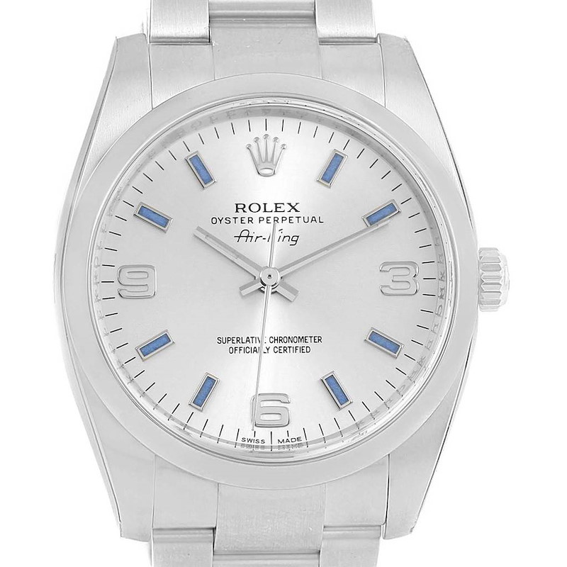 Rolex Air King Arabic Blue Index Dial Steel Watch 114200 Unworn SwissWatchExpo