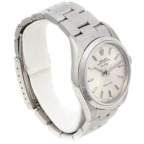 The image shows a Rolex Air-King 14000M Men's Stainless Steel Silver Dial 14000M Men's Stainless Steel Silver Dial watch from a three-quarter angle, displaying the face, bezel, crown, and the full bracelet.