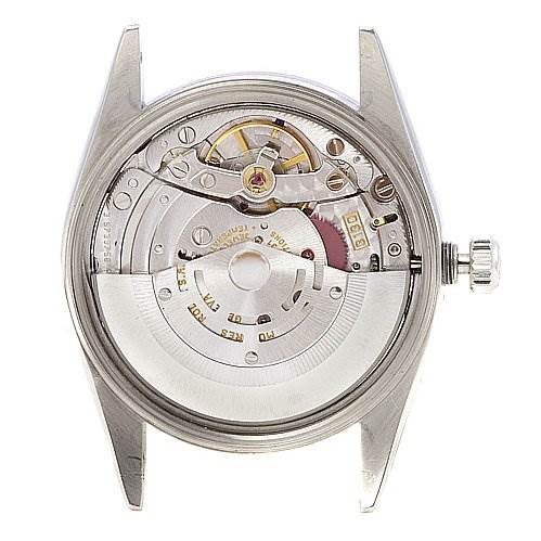 The image shows the internal mechanism and movement of a Rolex Air-King 14000M Men's Stainless Steel Silver Dial 14000M Men's Stainless Steel Silver Dial watch from a rear view angle.
