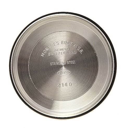 The image shows the inside case back of a Rolex Air-King 14000M Men's Stainless Steel Silver Dial 14000M Men's Stainless Steel Silver Dial watch, made of stainless steel.