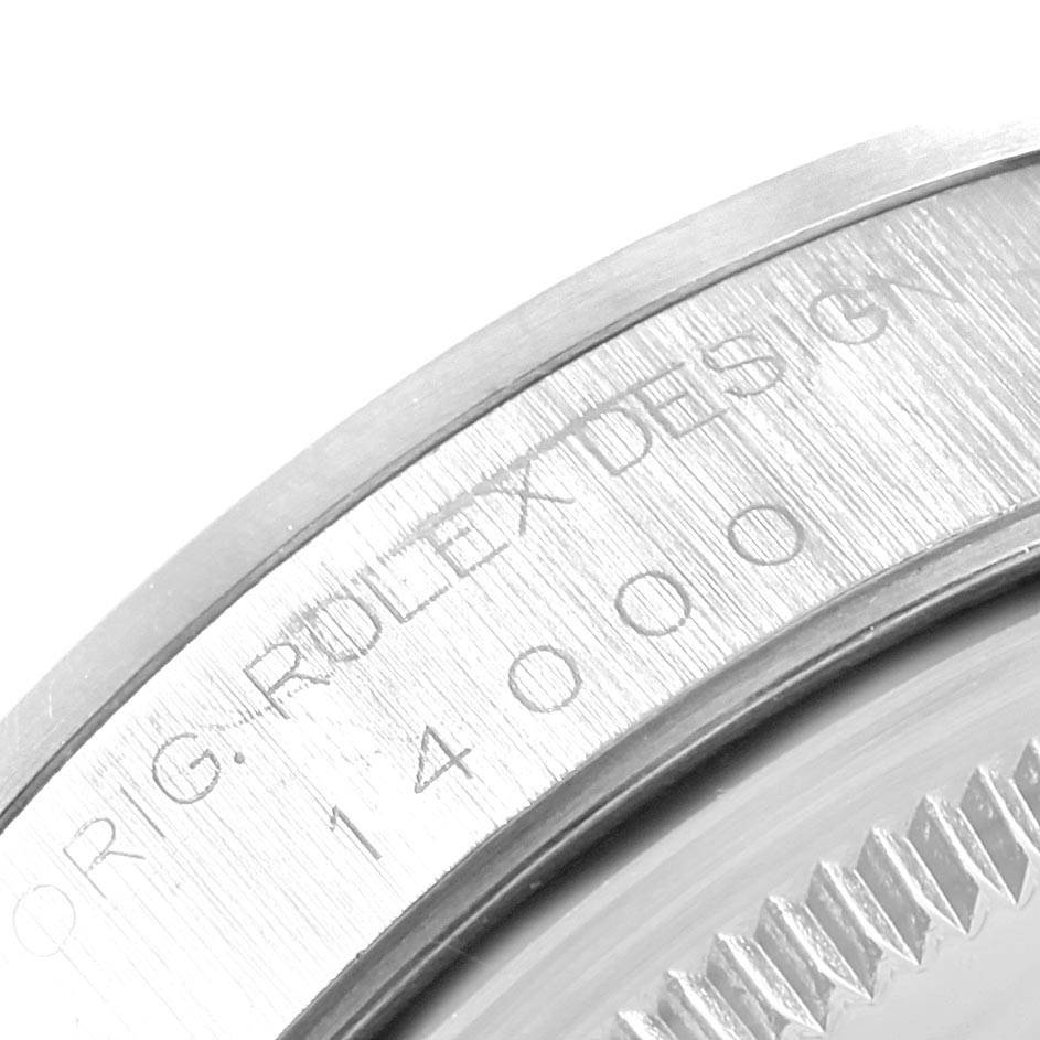 Close-up of the back case engraving on a Rolex Air-King 14000 Men's Stainless Steel Silver Dial 14000 Men's Stainless Steel Silver Dial, showing part of the model number "14000".