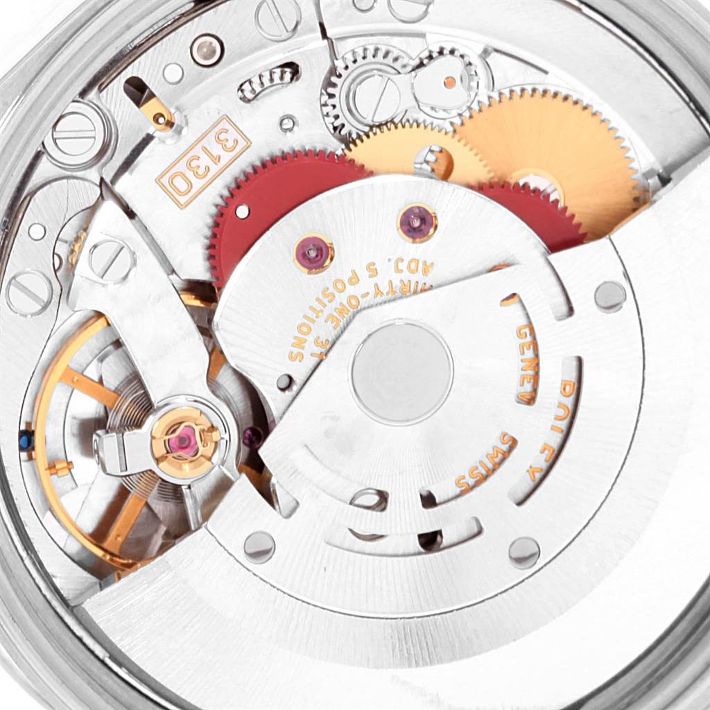 Close-up view of the movement and inner mechanisms of a Rolex Air-King 14000 Men's Stainless Steel Silver Dial 14000 Men's Stainless Steel Silver Dial watch.
